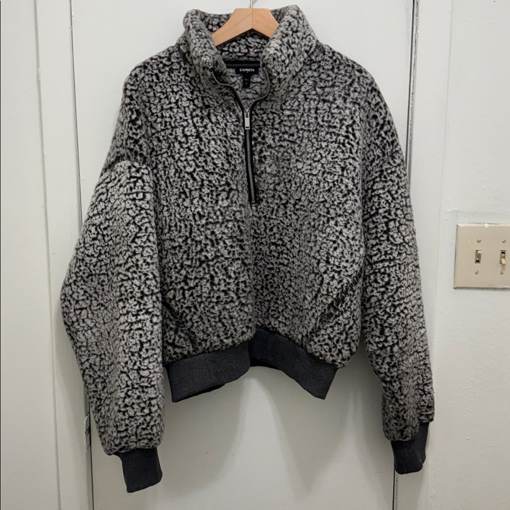 Express Black and Gray Teddy Jacket
